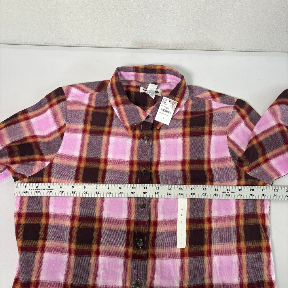 Lands End Flannel Shirt Womens L Pink Vintage Plaid Long Sleeve Button Up NWT - Picture 5 of 7